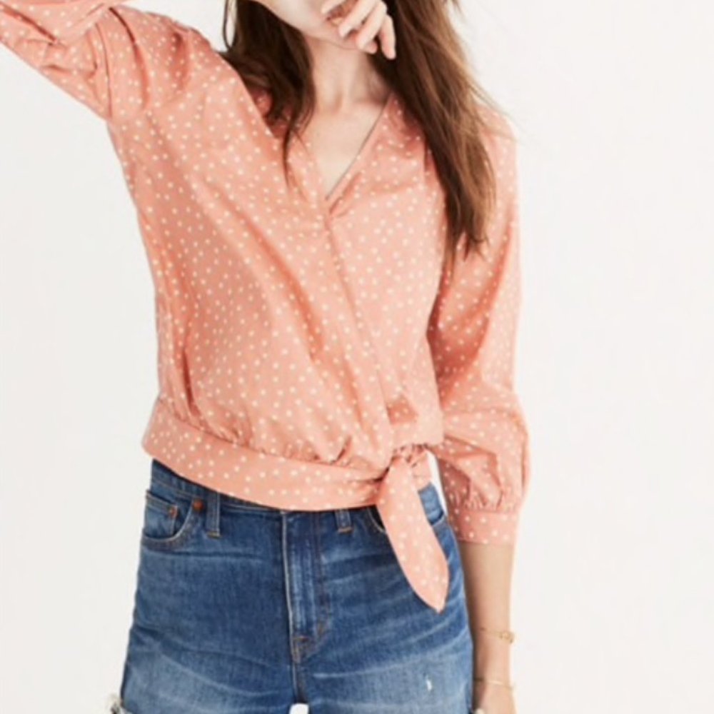 Madewell wrap top in coral star print!